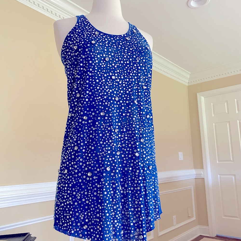 Balmain Couture NWT Blue Mini Dress With Crystals - 34/S